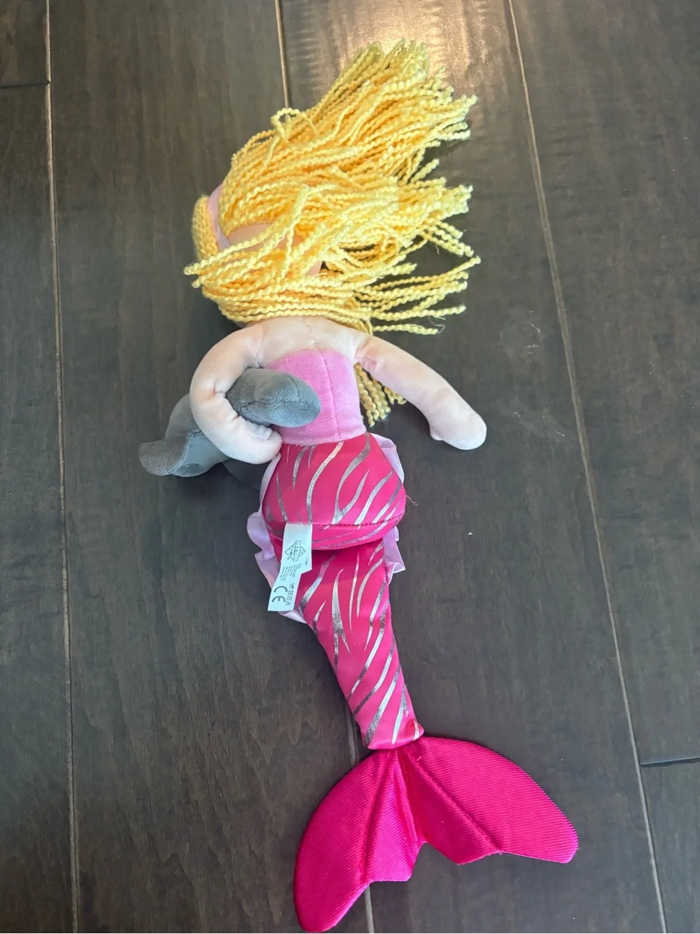 Pink Mermaid Plush Stuffed Doll with Yellow Yarn Hair